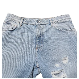 Blue Cotton Distressed Denim Bermuda  Shorts