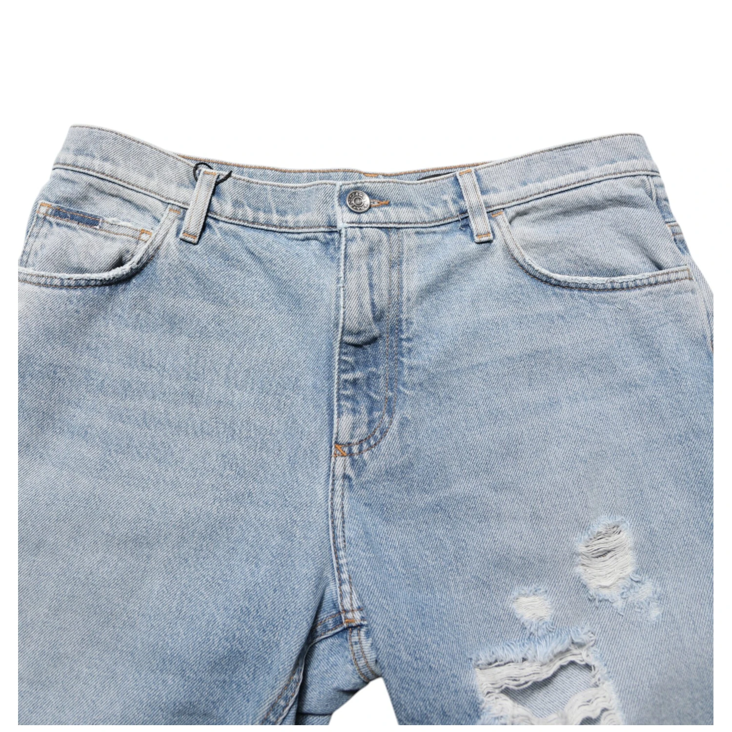 Blue Cotton Distressed Denim Bermuda  Shorts