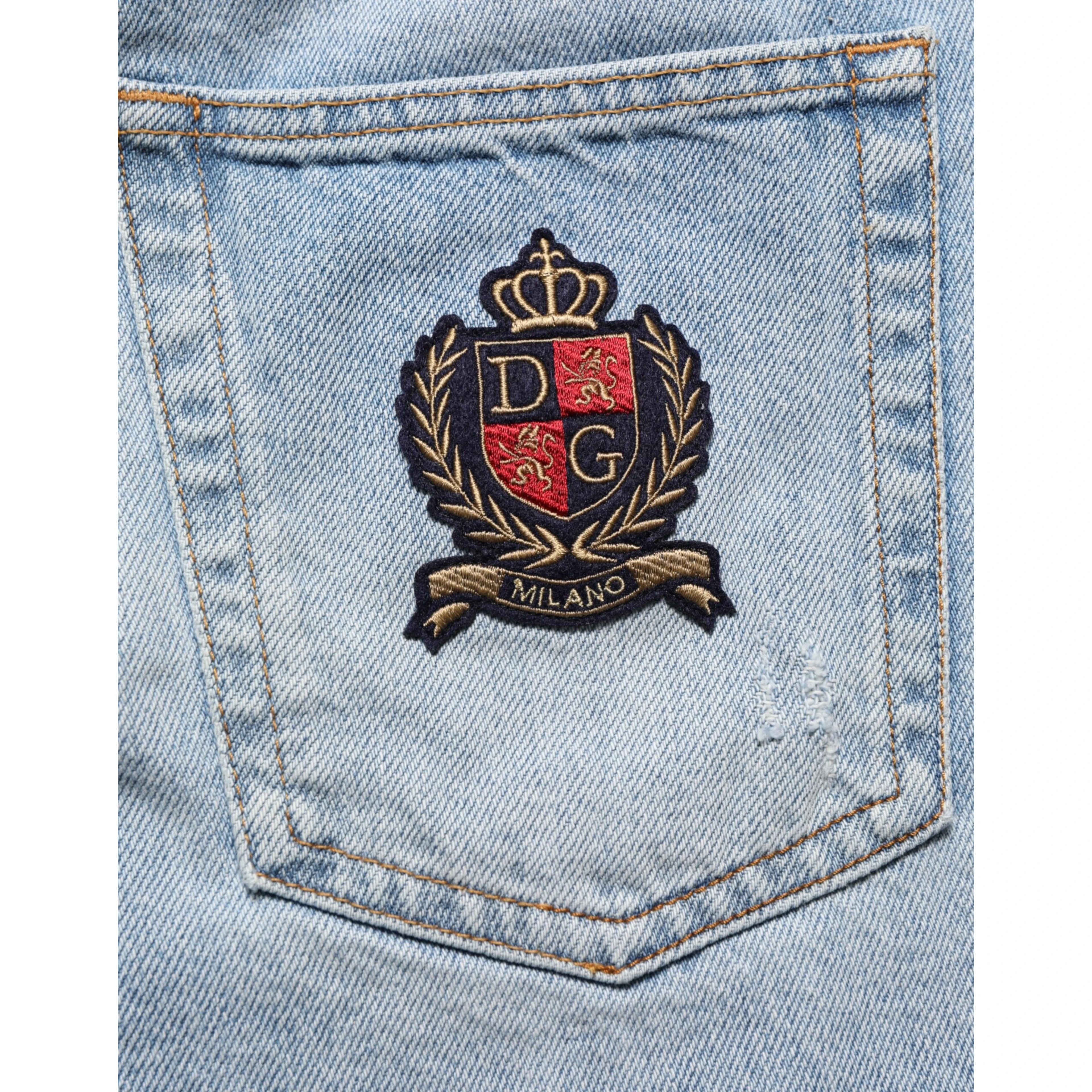 Blue Cotton Distressed Denim Bermuda Shorts