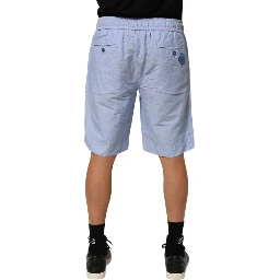 Light Blue Linen Mid Waist Men Bermuda Shorts