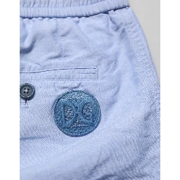 Light Blue Linen Mid Waist Men Bermuda Shorts
