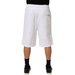 White Cotton Ripped Bermuda Sweatpants Shorts