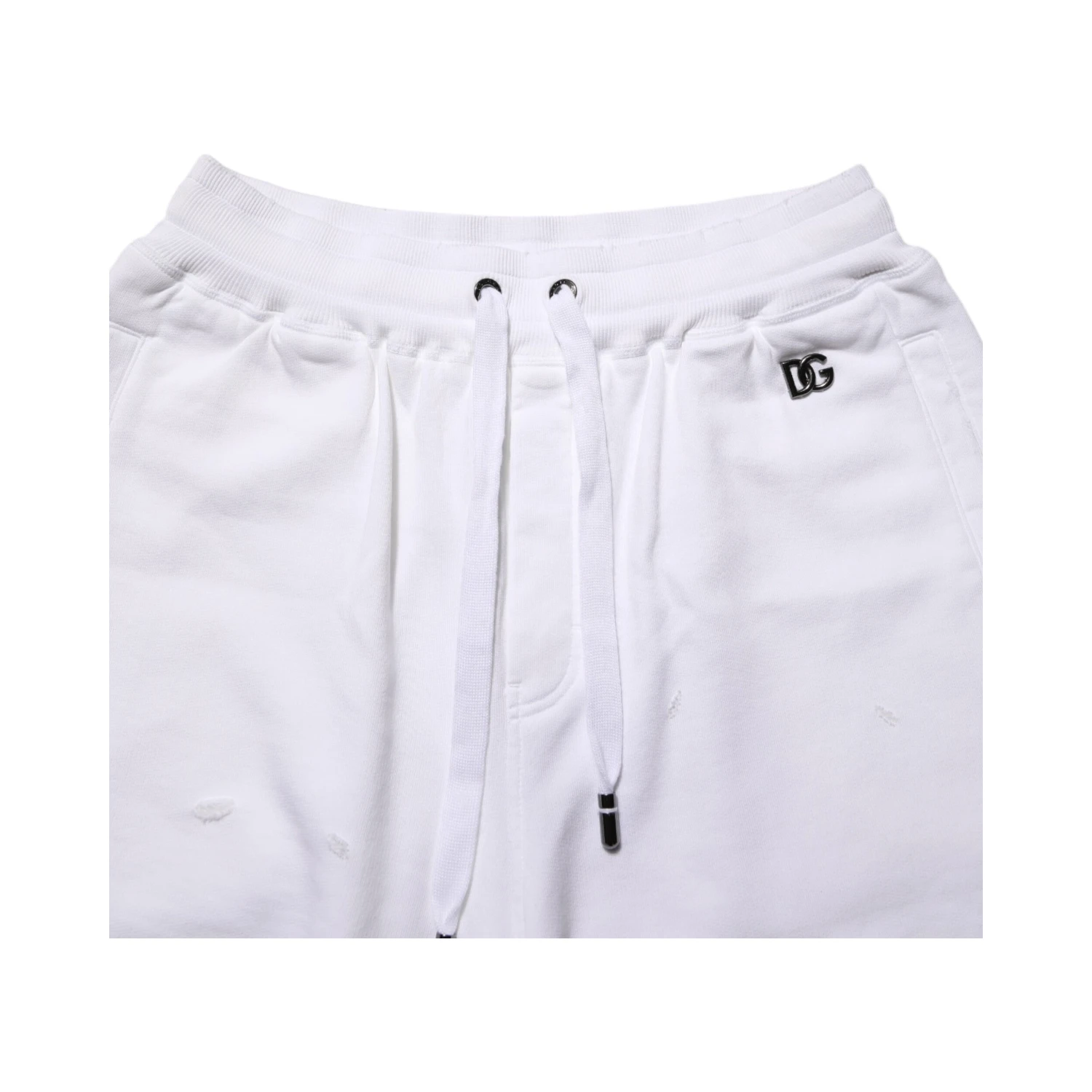 White Cotton Ripped Bermuda Sweatpants Shorts