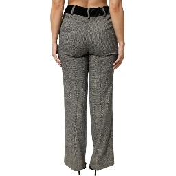 Gray Wool Blend Plaid Straight Leg Velvet Waist Pants