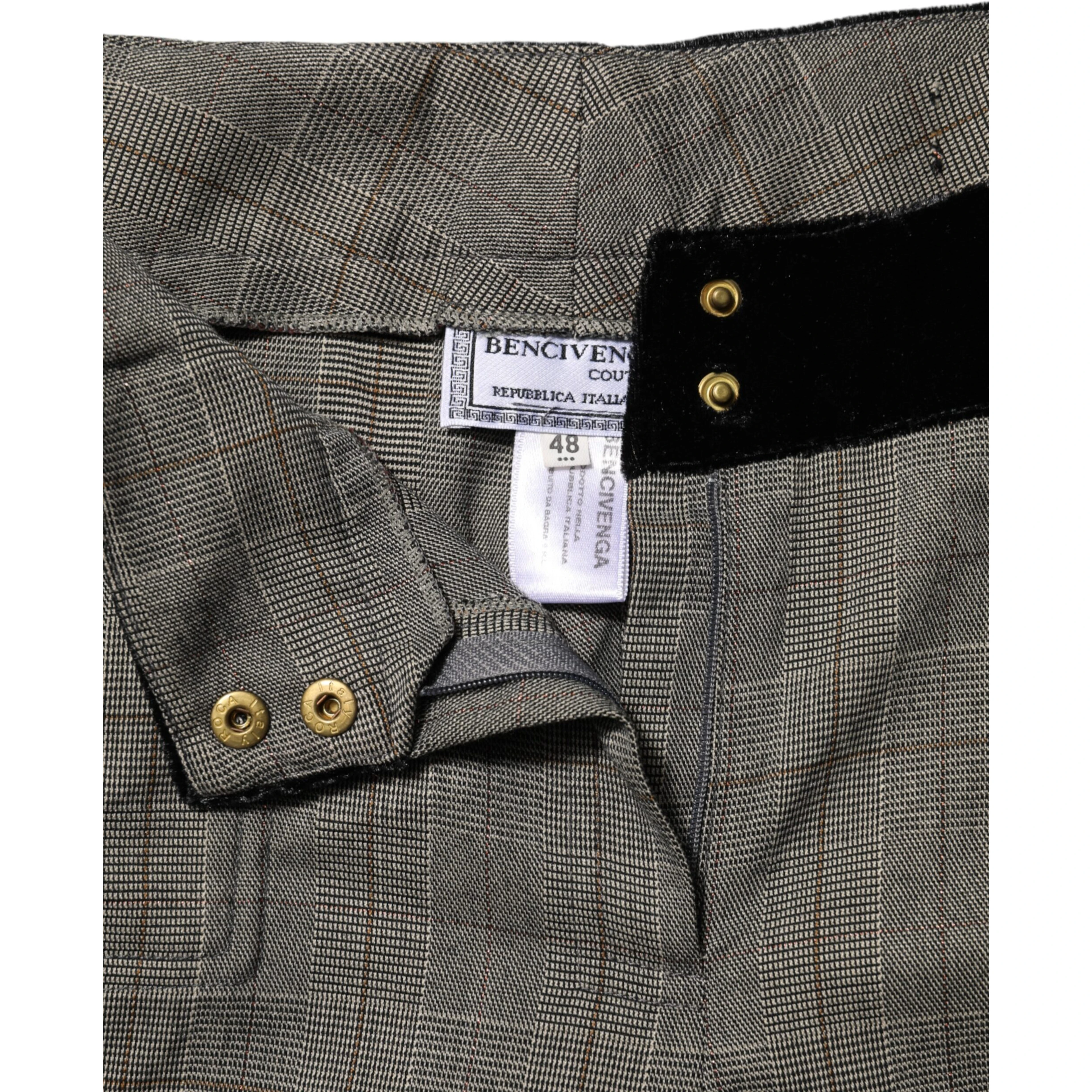 Gray Wool Blend Plaid Straight Leg Velvet Waist Pants