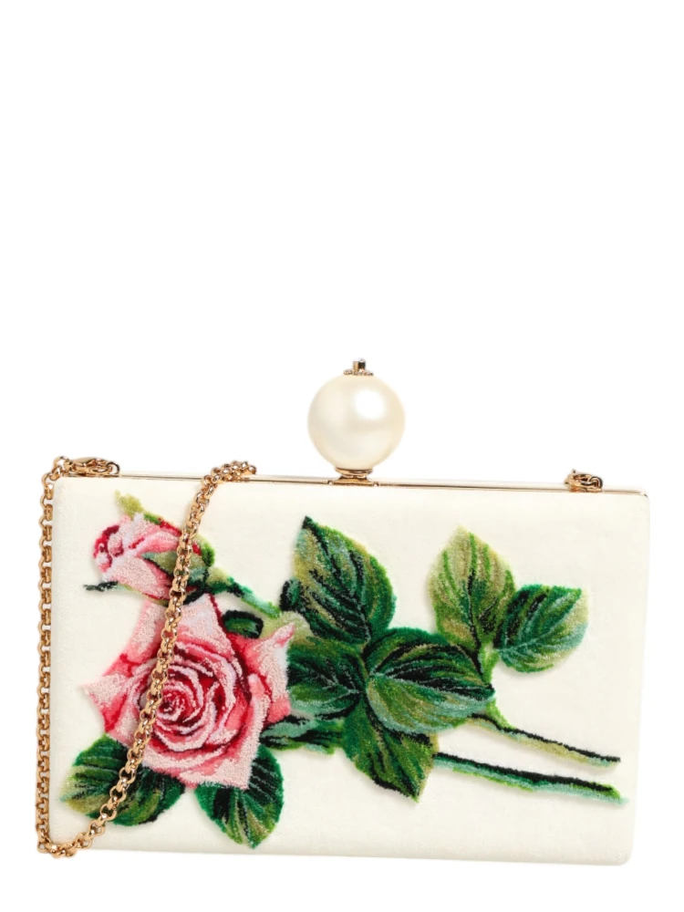 White Rose Embroidery Silk Gold Frame Clutch Purse Bag alternative