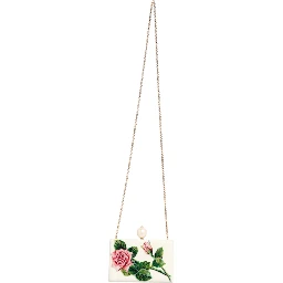 White Rose Embroidery Silk Gold Frame Clutch Purse Bag