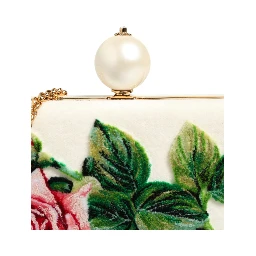 White Rose Embroidery Silk Gold Frame Clutch Purse Bag
