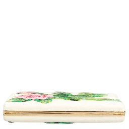 White Rose Embroidery Silk Gold Frame Clutch Purse Bag