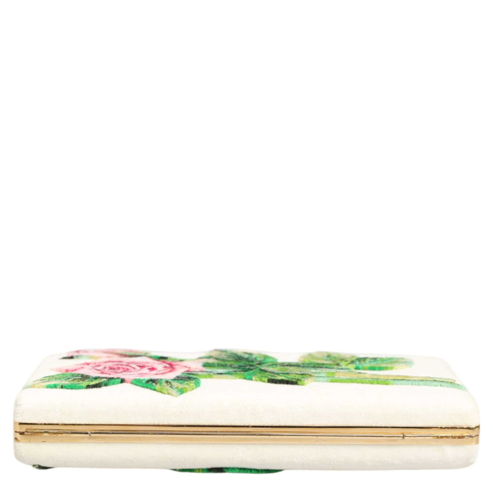 White Rose Embroidery Silk Gold Frame Clutch Purse Bag