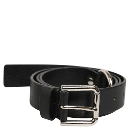 Black Leather Classic Metal Logo Buckle Belt