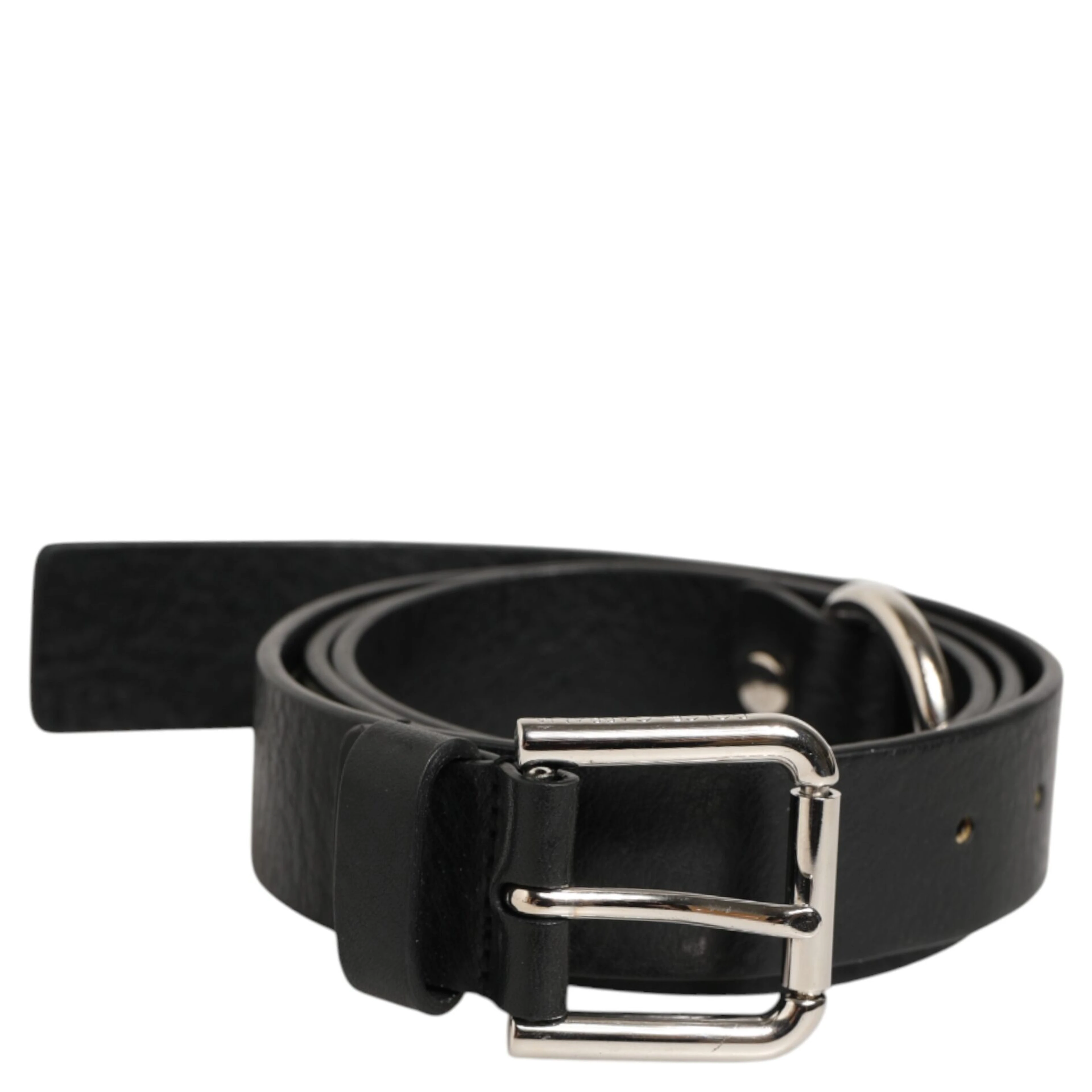 Black Leather Classic Metal Logo Buckle Belt
