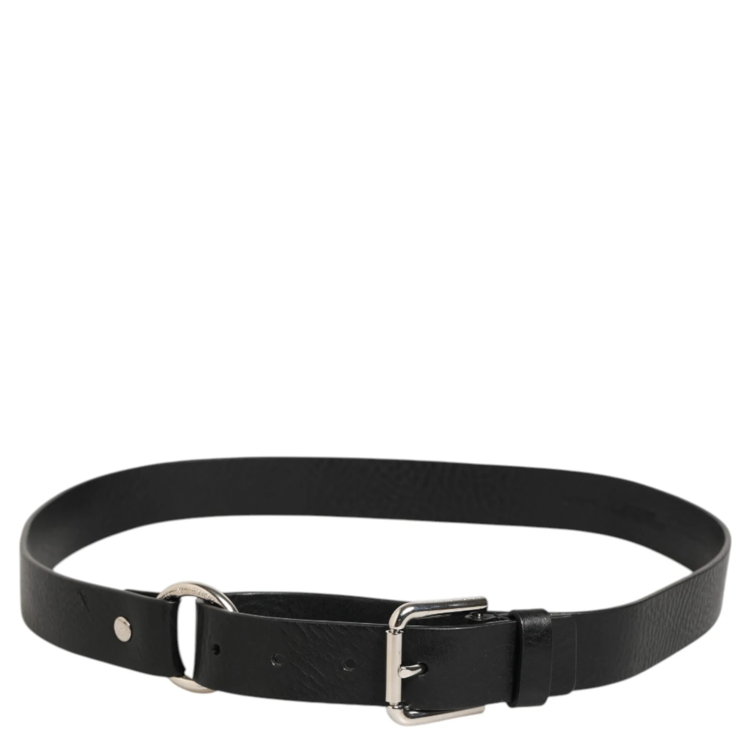 Black Leather Classic Metal Logo Buckle Belt