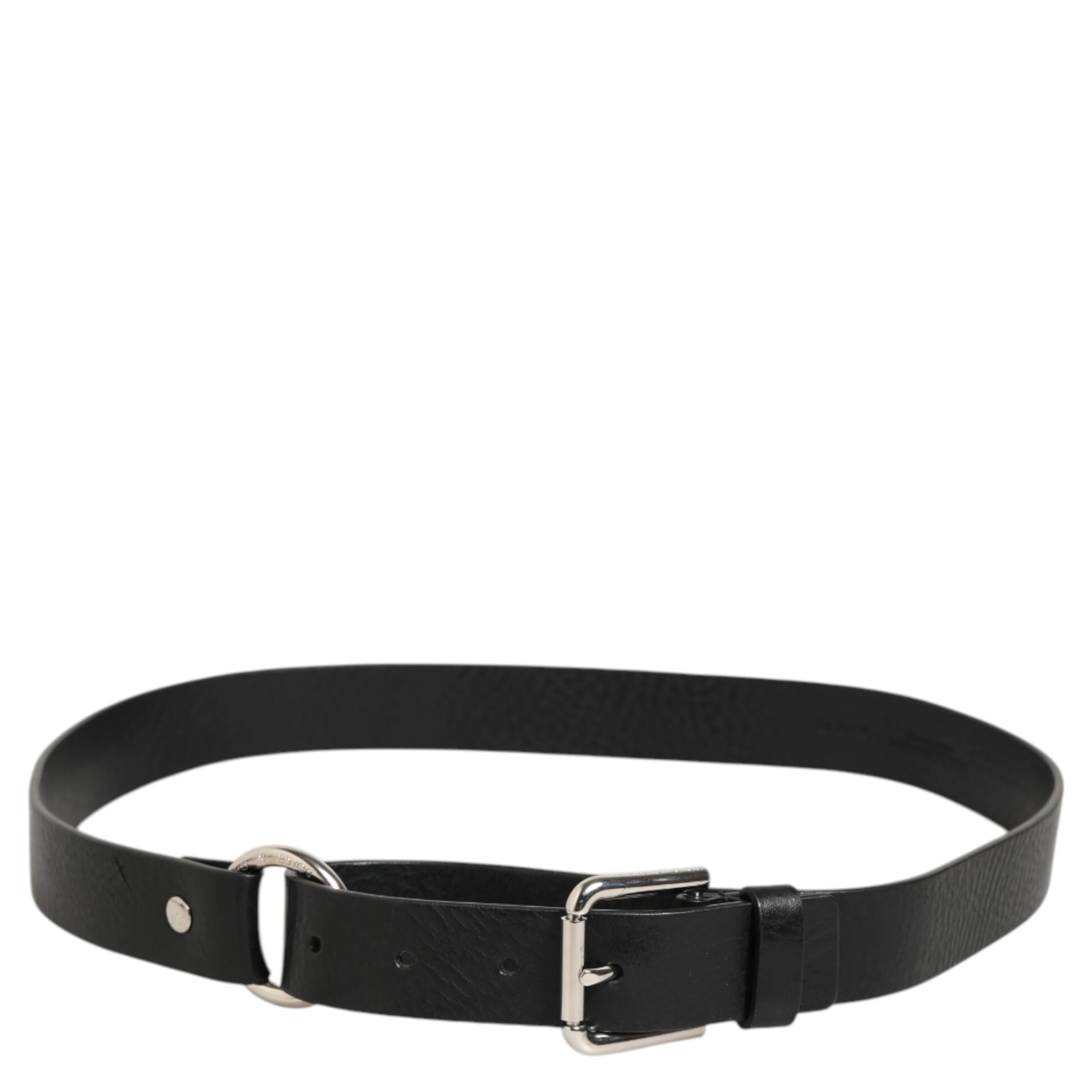 Black Leather Classic Metal Logo Buckle Belt