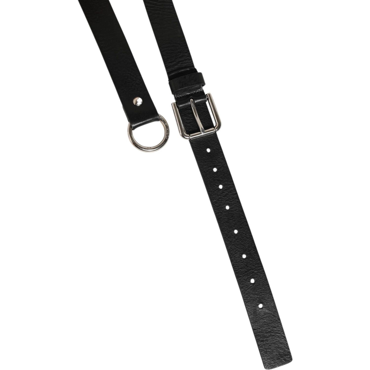 Black Leather Classic Metal Logo Buckle Belt