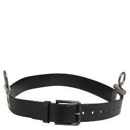 Black Leather Side Rings Brass Buckle Belt
