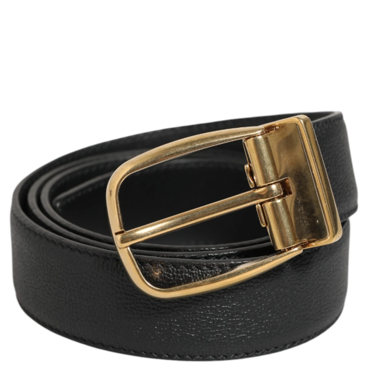 Black Leather Classic Metal Logo Buckle Belt