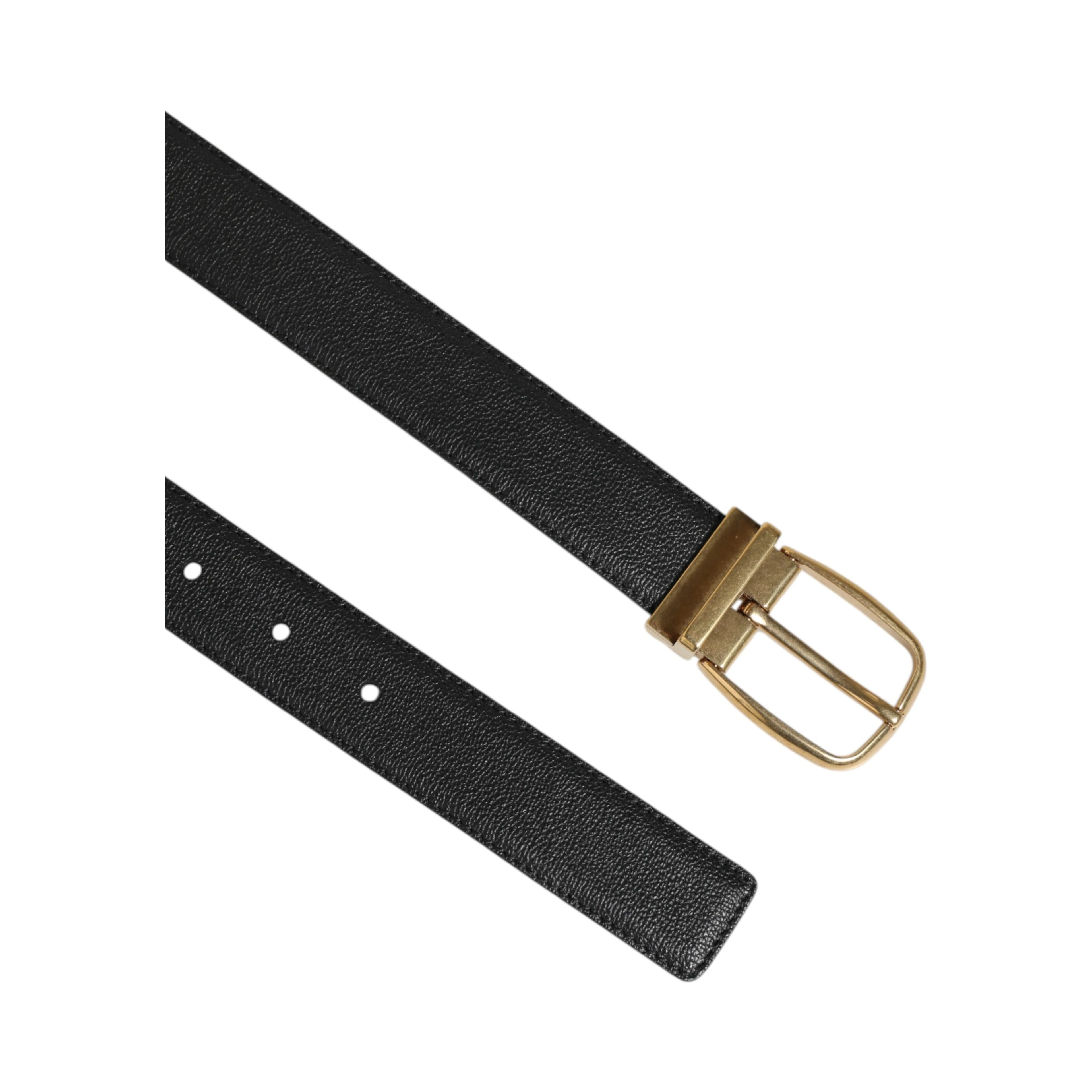 Black Leather Classic Metal Logo Buckle Belt