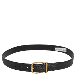 Black Leather Classic Metal Logo Buckle Belt