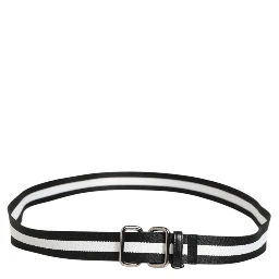 Black White Striped Logo Metal Buckle Belt