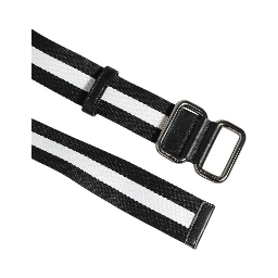 Black White Striped Logo Metal Buckle Belt