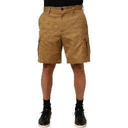Brown Cotton Stretch Logo CargoBermuda Shorts