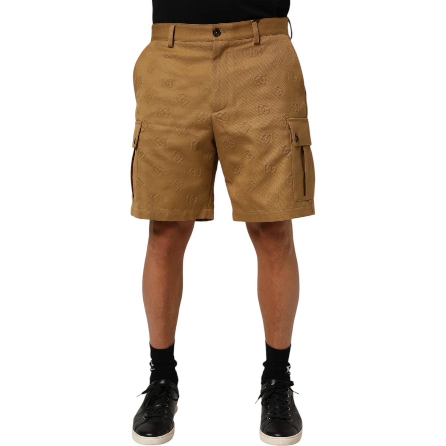 Brown Cotton Stretch Logo CargoBermuda Shorts