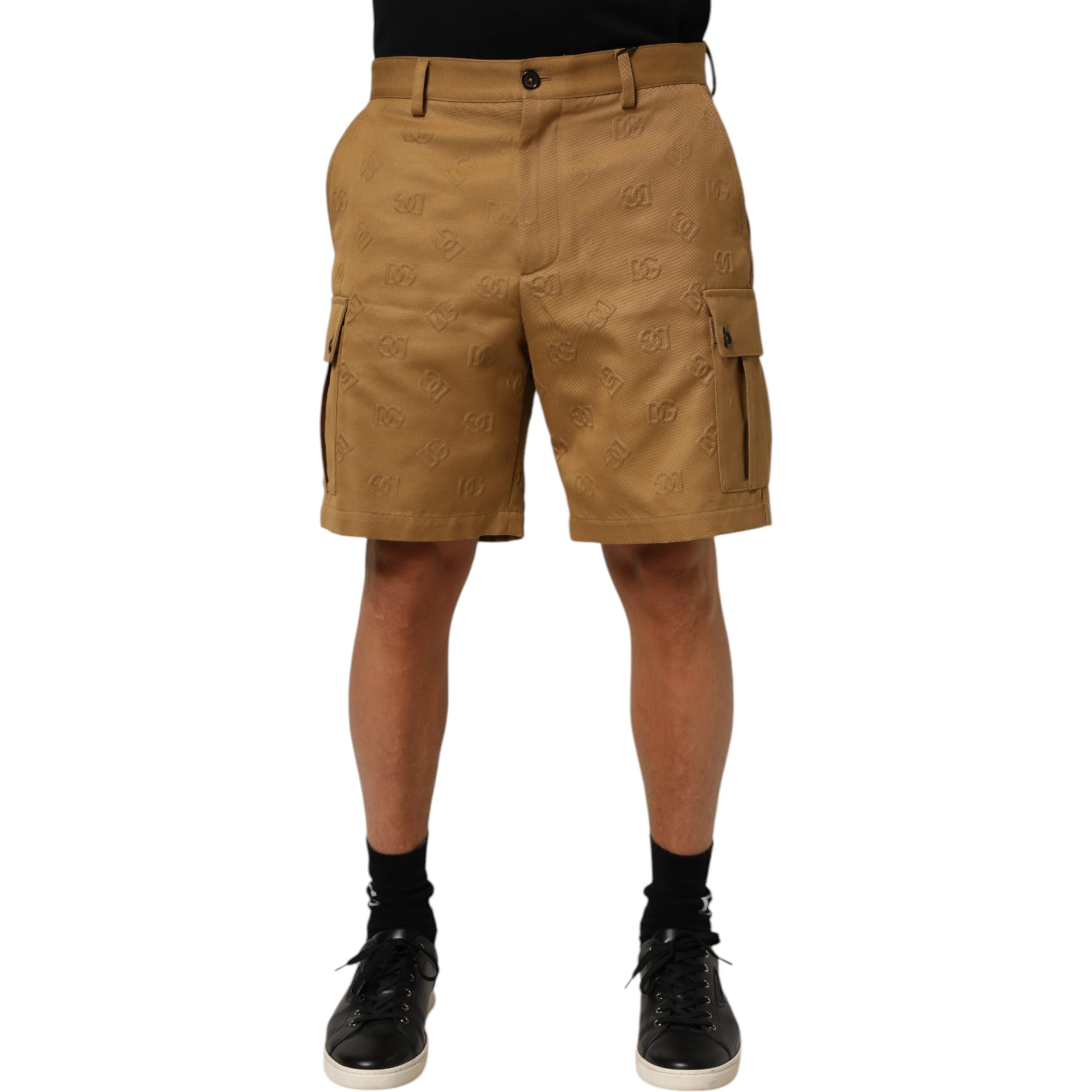 Brown Cotton Stretch Logo CargoBermuda Shorts