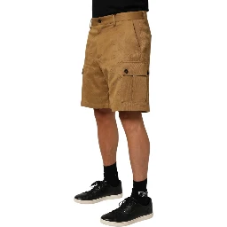 Brown Cotton Stretch Logo CargoBermuda Shorts