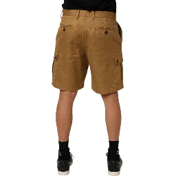 Brown Cotton Stretch Logo CargoBermuda Shorts
