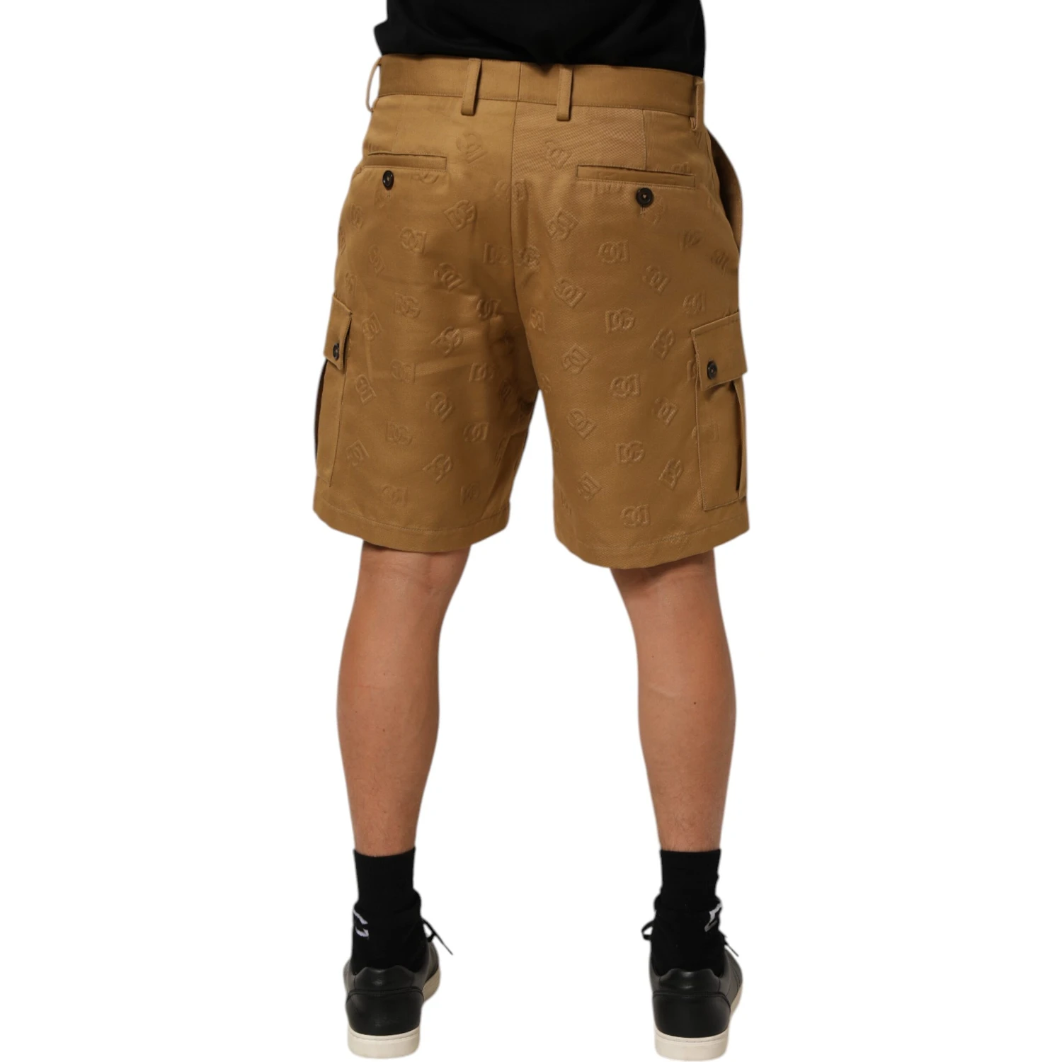 Brown Cotton Stretch Logo CargoBermuda Shorts