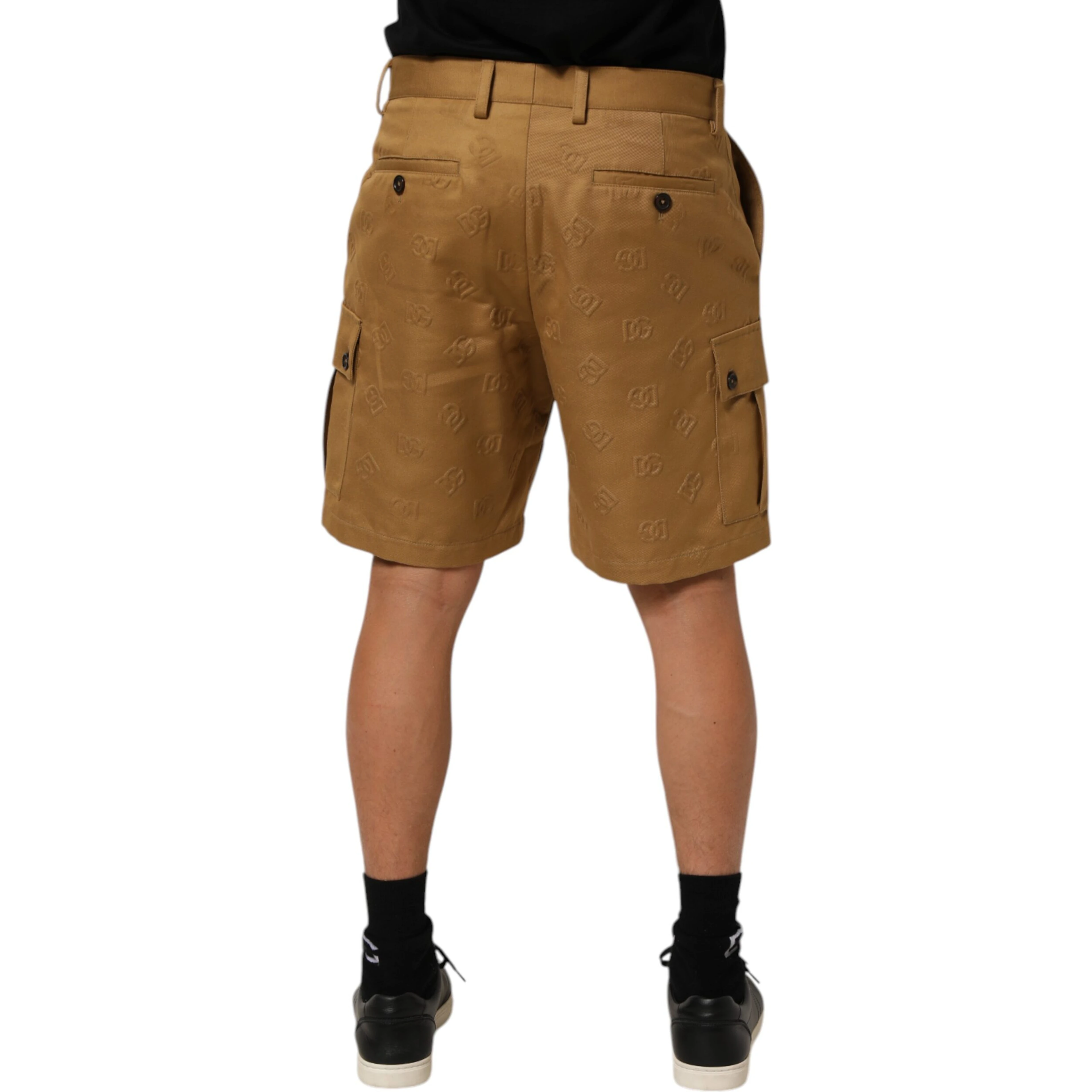 Brown Cotton Stretch Logo CargoBermuda Shorts