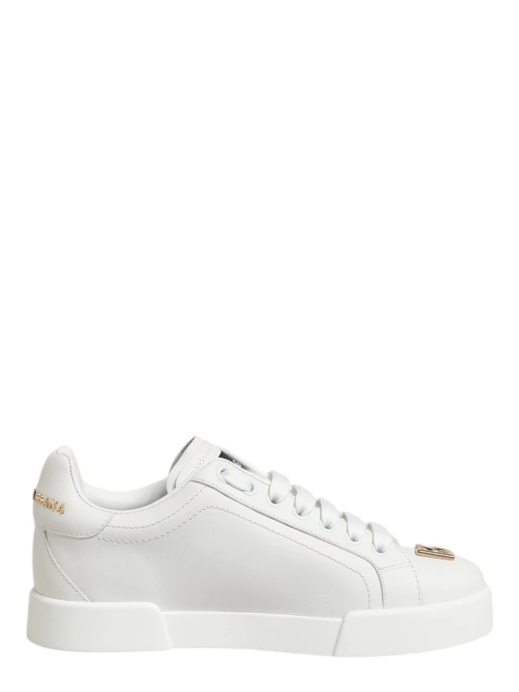 White DG Leather Low Top Sneakers Shoes