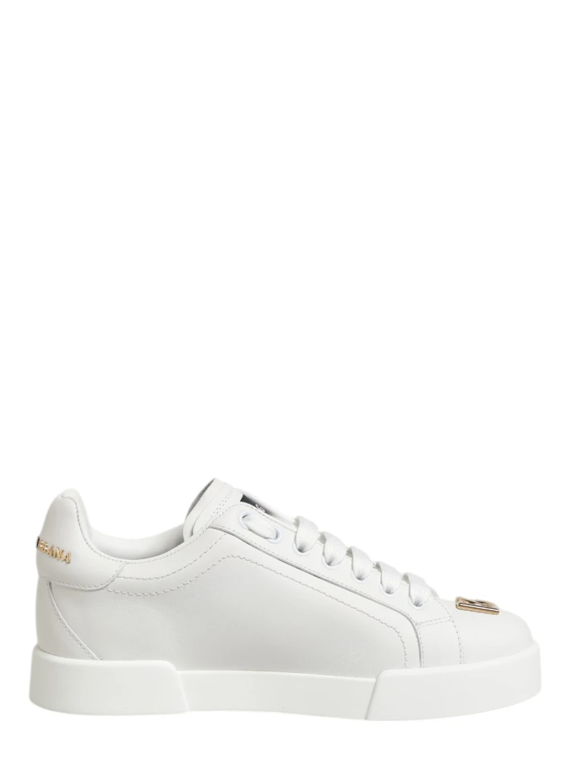 White DG Leather Low Top Sneakers Shoes