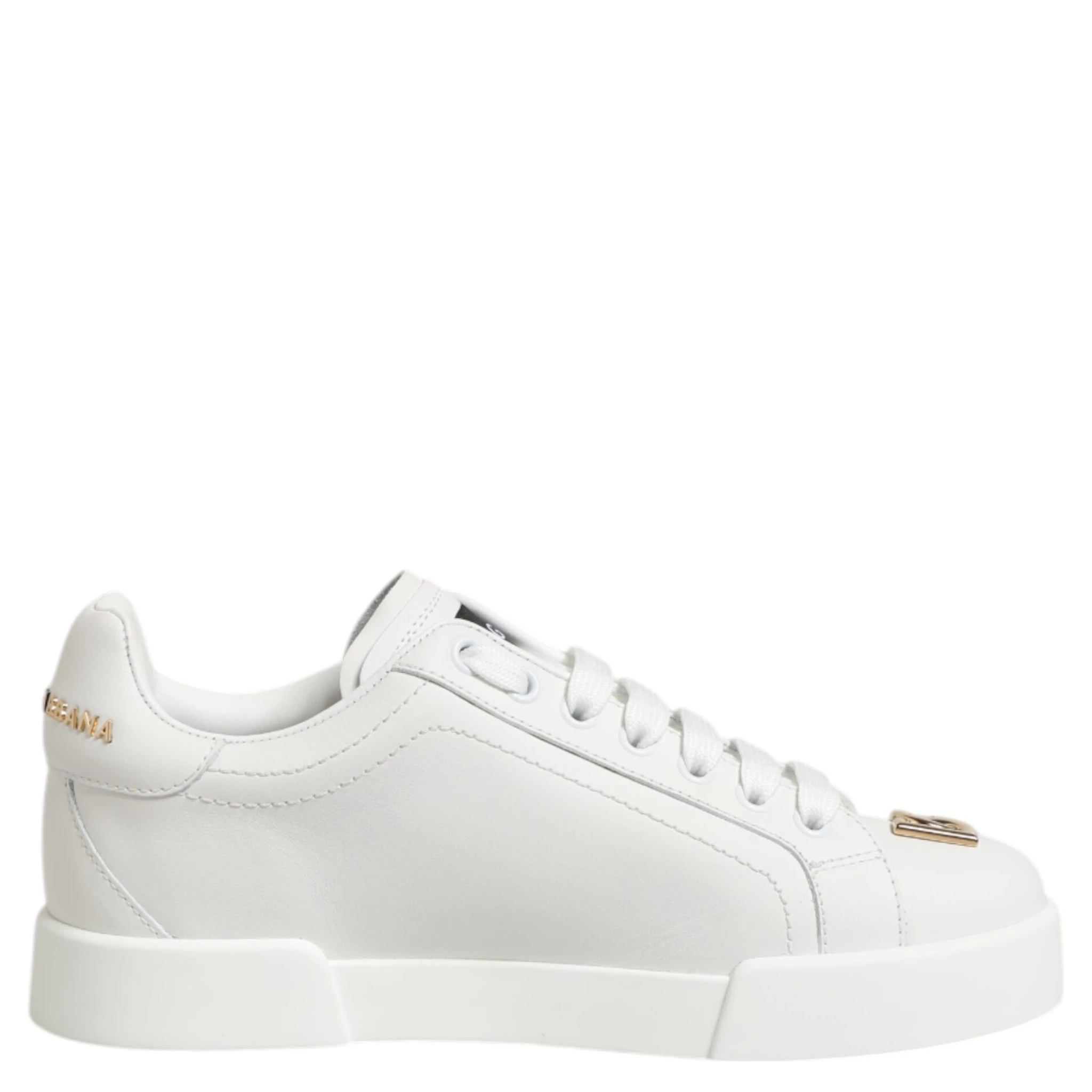 White DG Leather Low Top Sneakers Shoes
