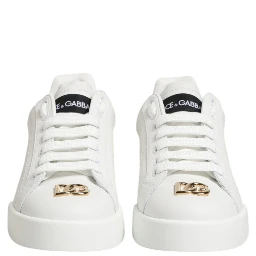 White DG Leather Low Top Sneakers Shoes