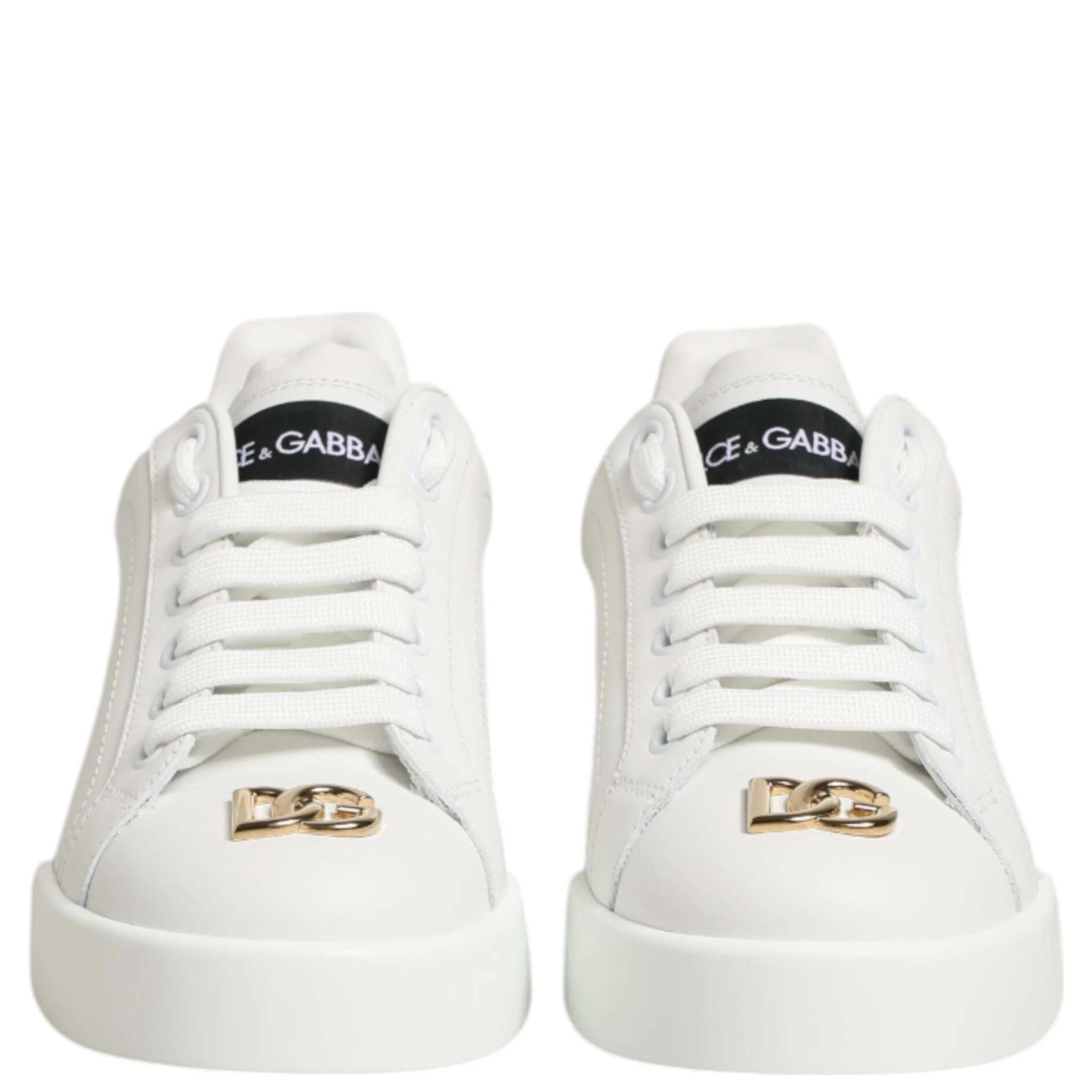 White DG Leather Low Top Sneakers Shoes