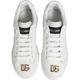 White DG Leather Low Top Sneakers Shoes