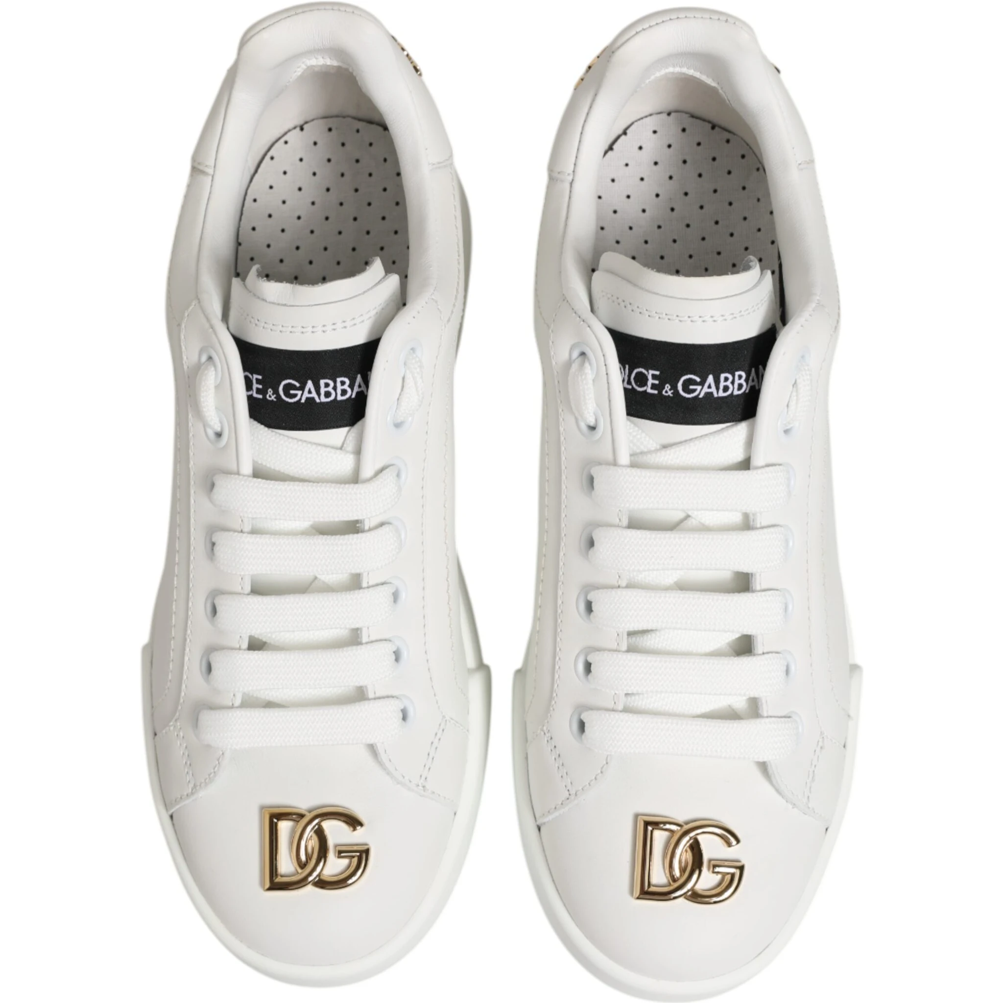 White DG Leather Low Top Sneakers Shoes