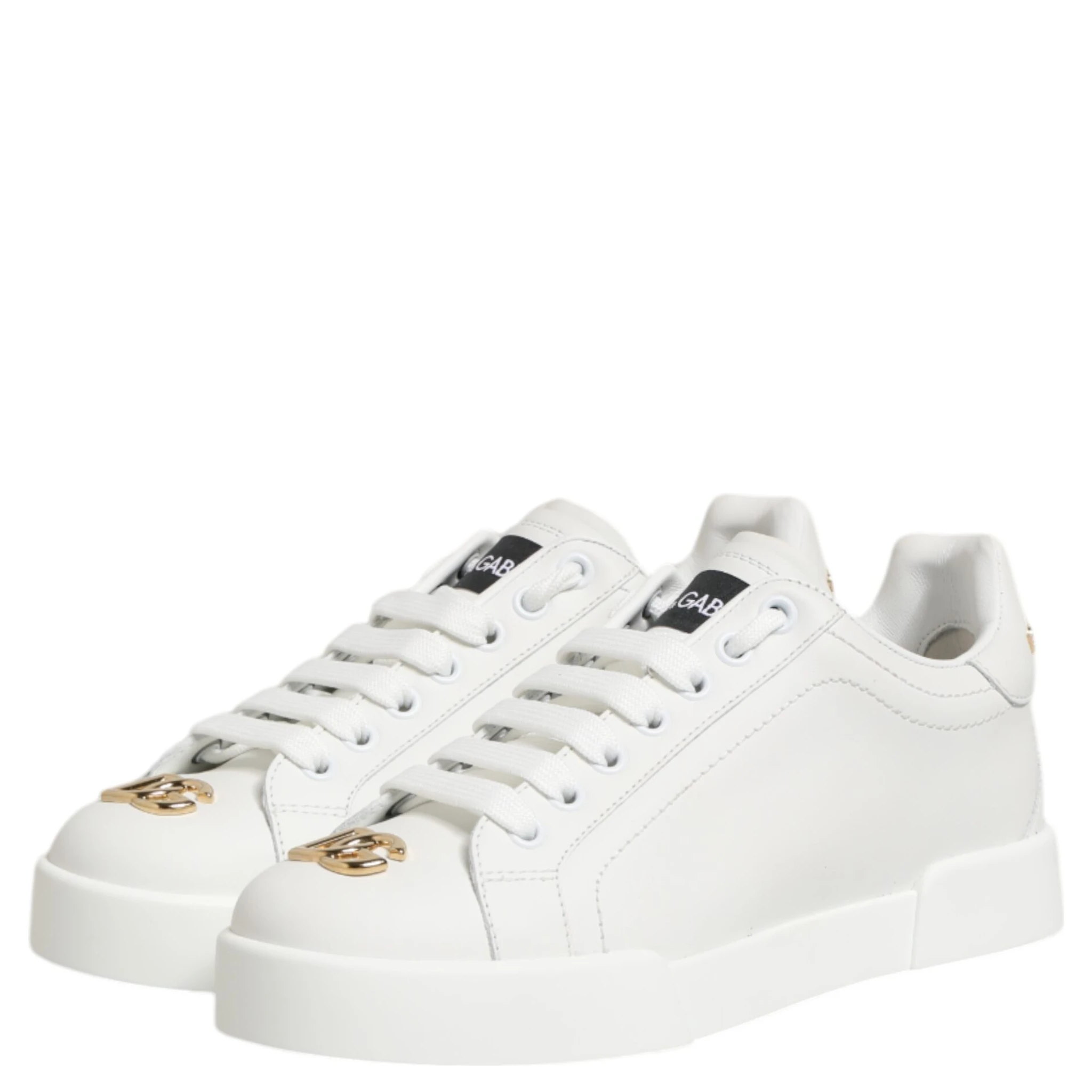 White DG Leather Low Top Sneakers Shoes