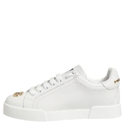 White DG Leather Low Top Sneakers Shoes