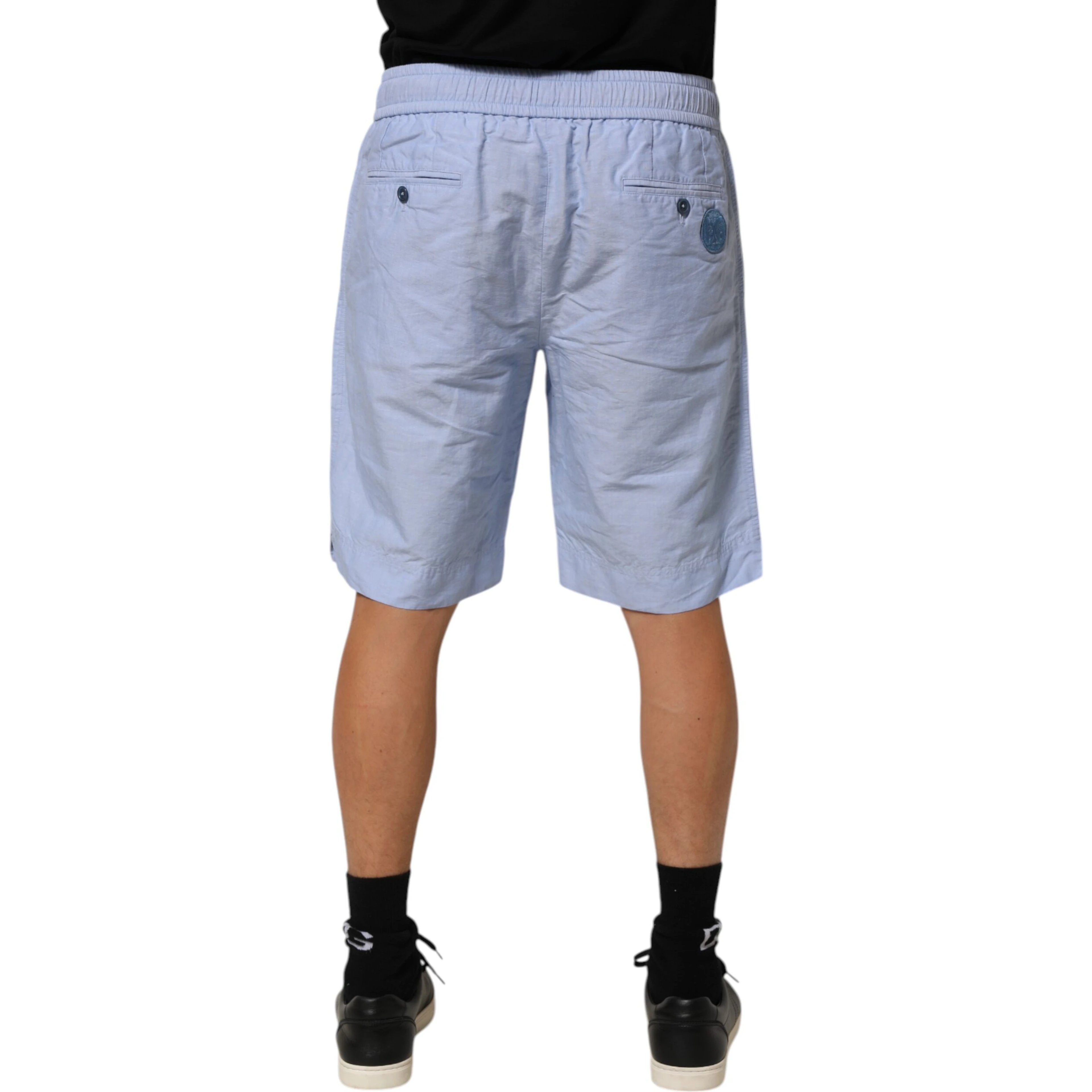 Light Blue Linen Mid Waist Men Bermuda Shorts