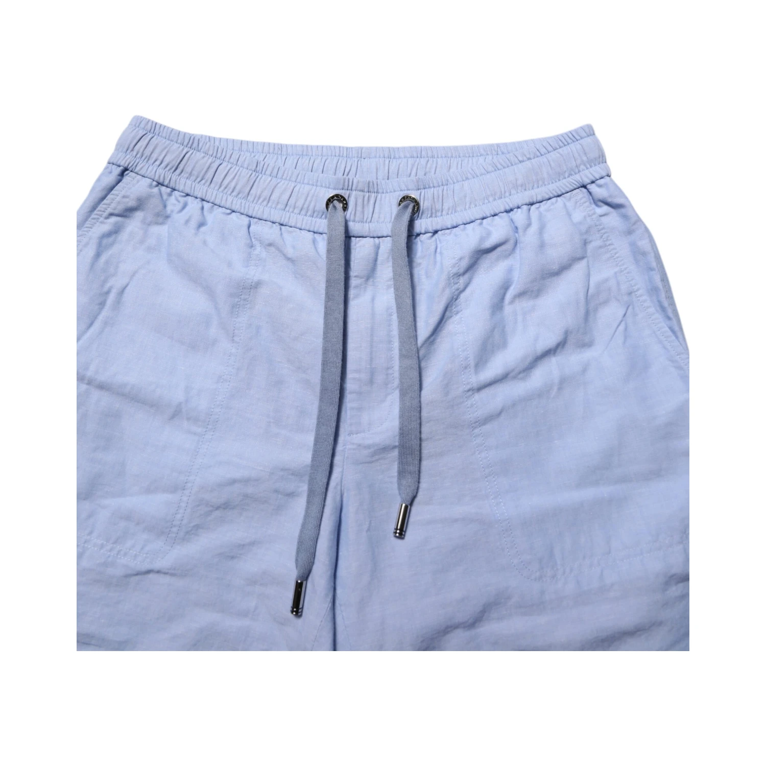 Light Blue Linen Mid Waist Men Bermuda Shorts
