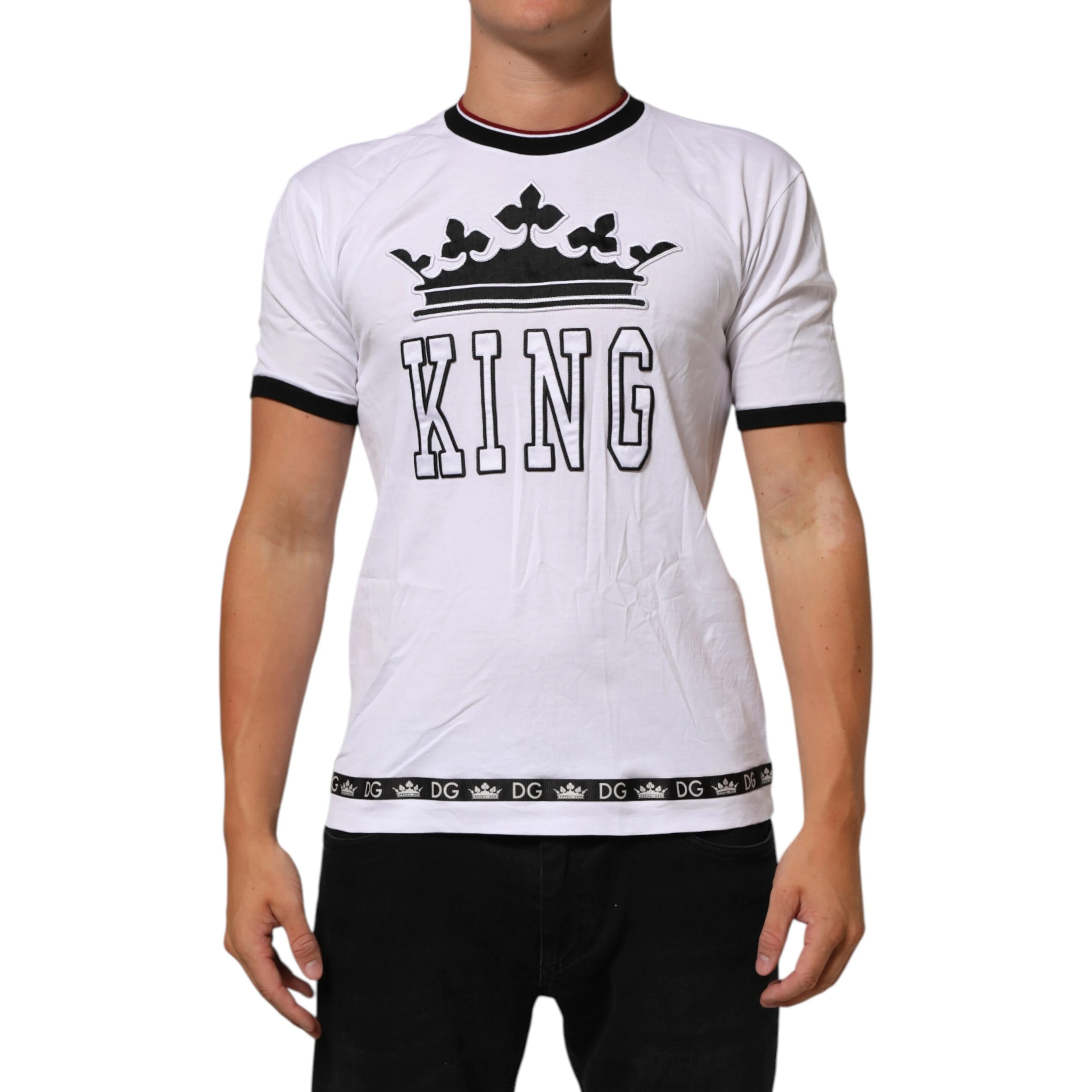 White Cotton Crown King Embroidery T-shirt