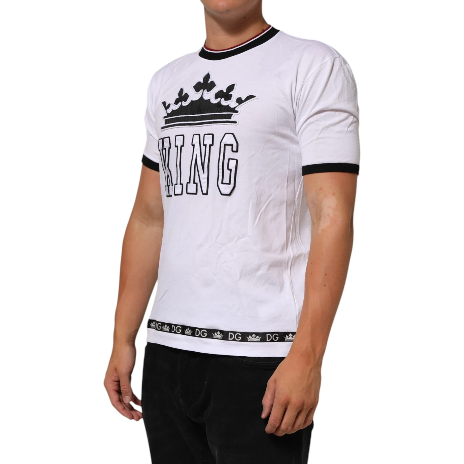 White Cotton Crown King Embroidery T-shirt