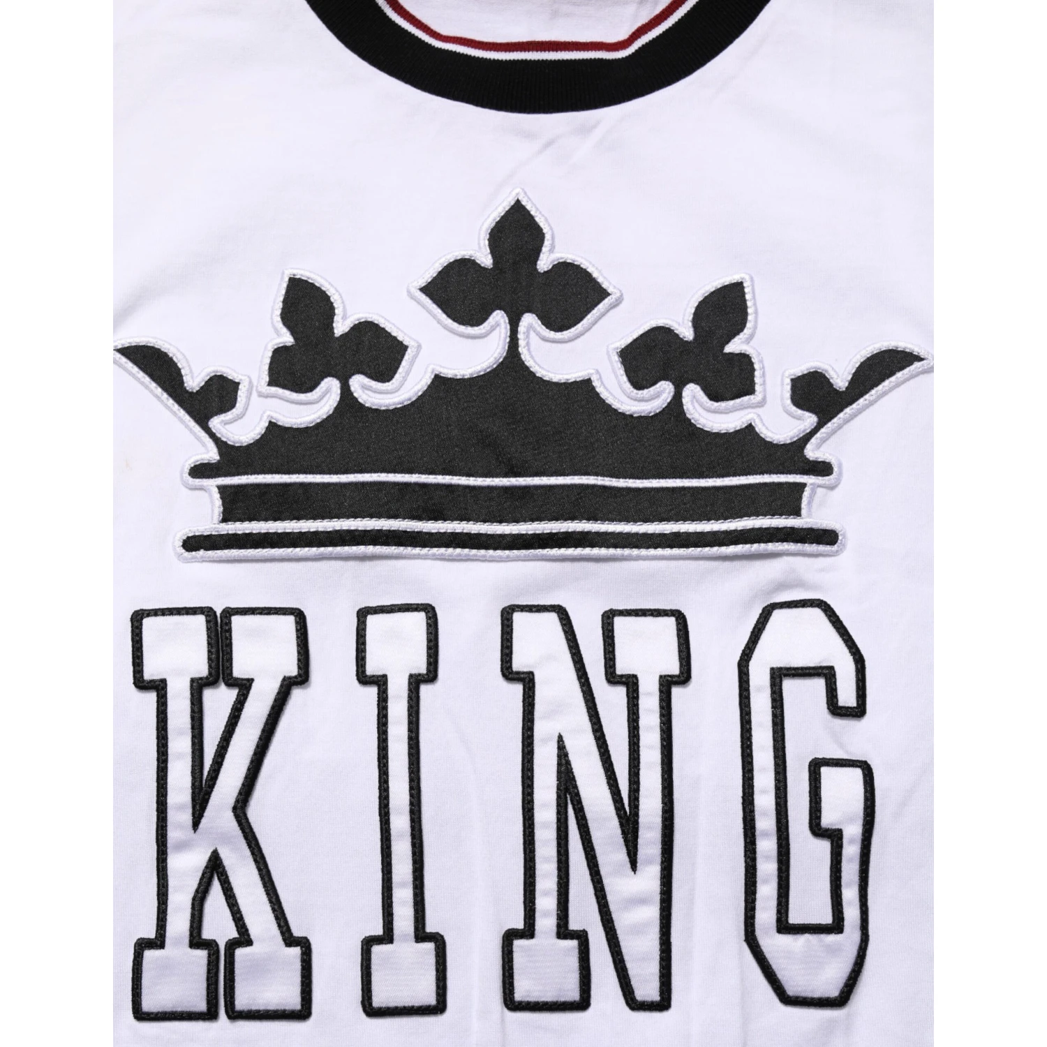 White Cotton Crown King Embroidery T-shirt