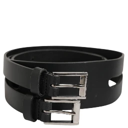 Black Double Strap Leather Silver Buckle Belt