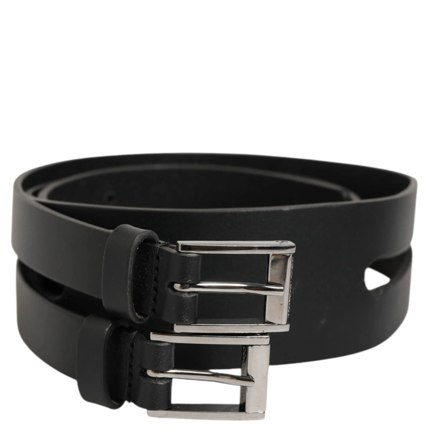 Black Double Strap Leather Silver Buckle Belt