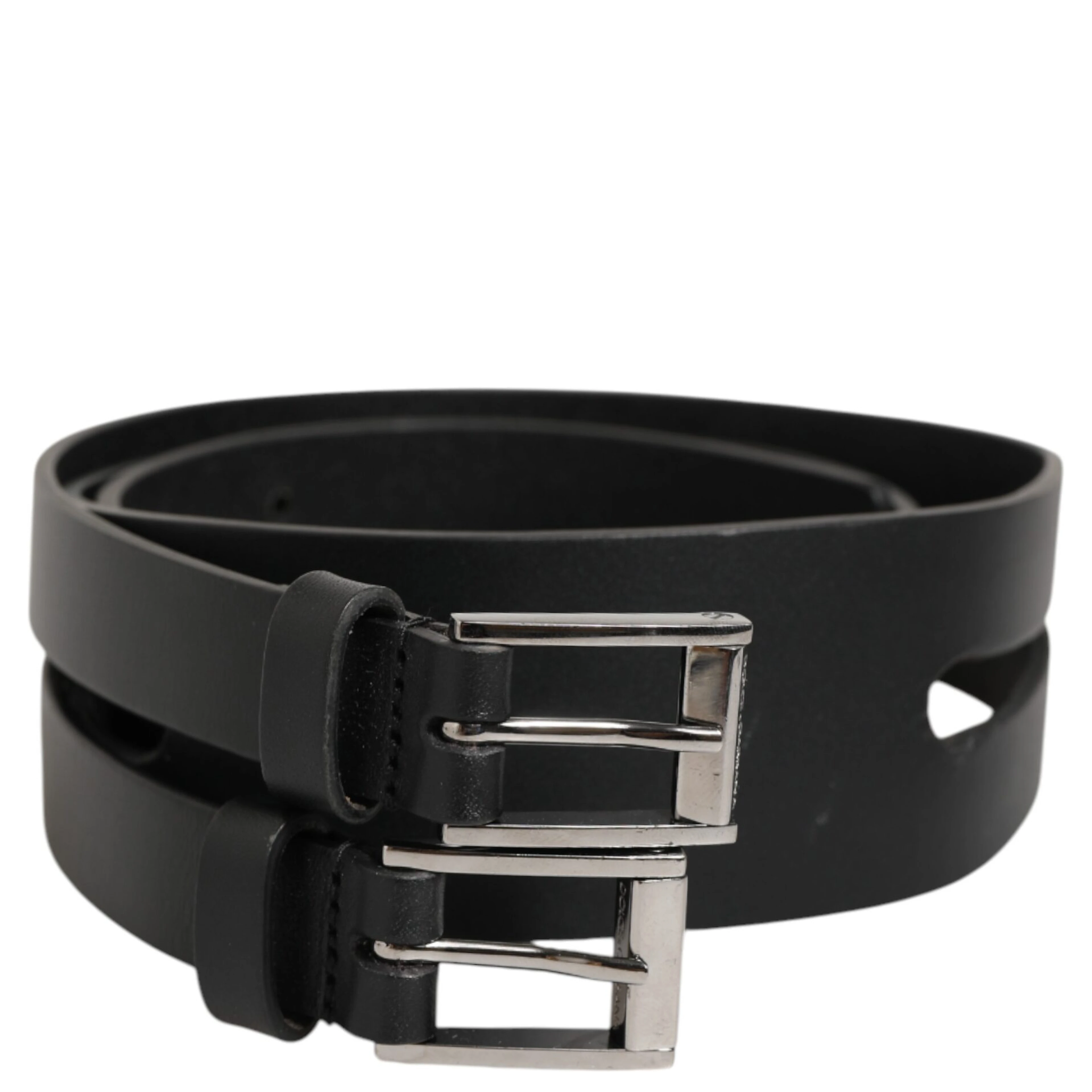 Black Double Strap Leather Silver Buckle Belt