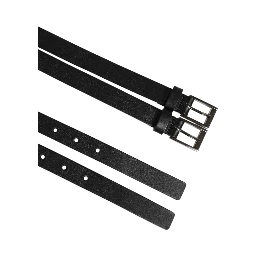 Black Double Strap Leather Silver Buckle Belt